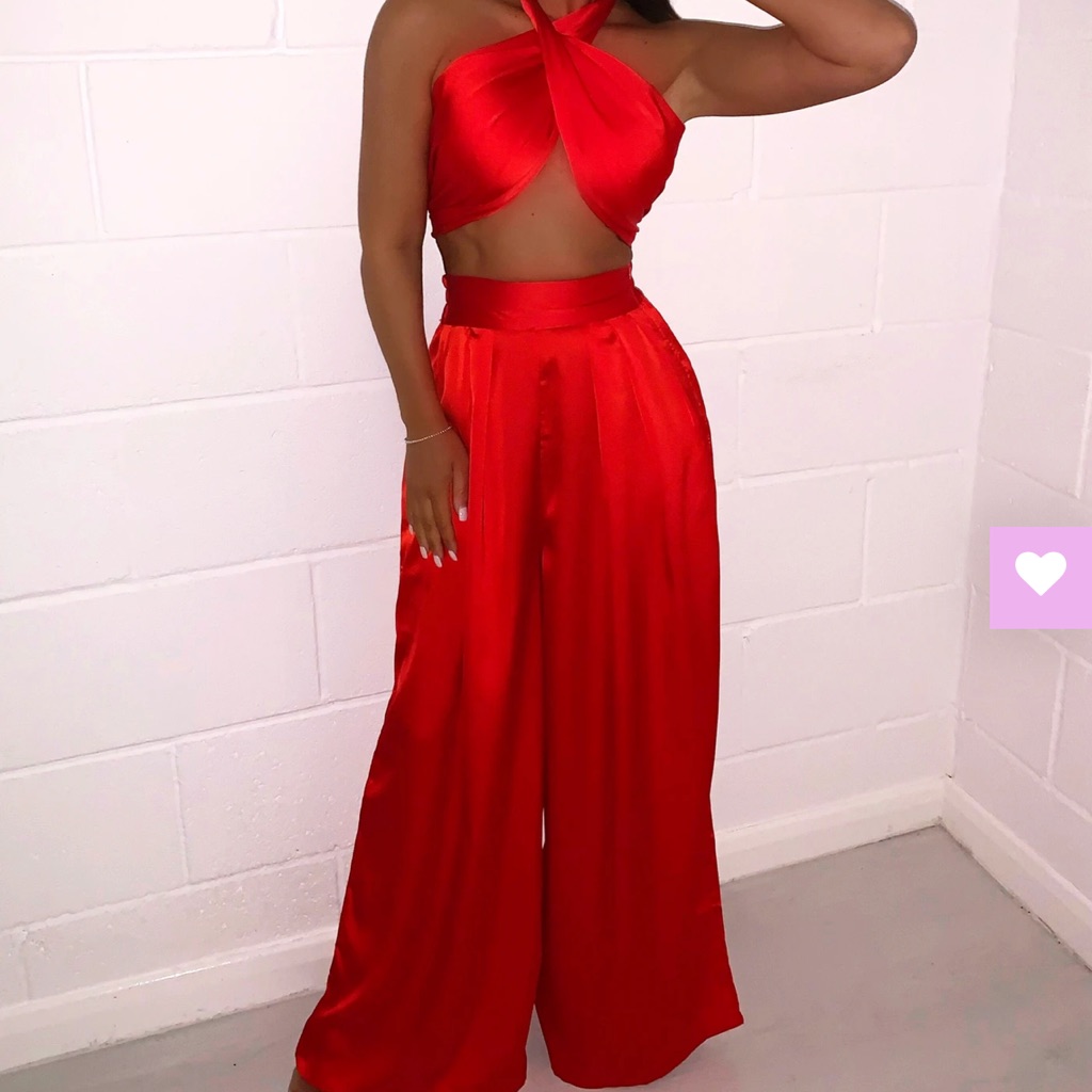 Red Satin Two Piece With Multi-Way Top